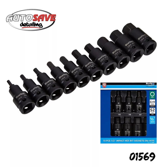 BlueSpot Impact Allen Key Hex 1/2" Drive Bit Socket Set H4 - H19 Bits 10pc