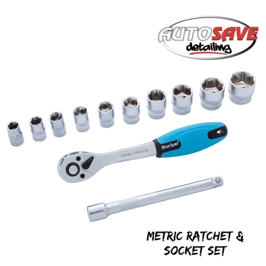 BlueSpot - 12 PCE 3/8" Metric Ratchet & Socket Set (10-24mm)