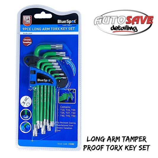 BlueSpot - 9 PCE Long Arm Tamper Proof Torx Key Set (T10-T50)
