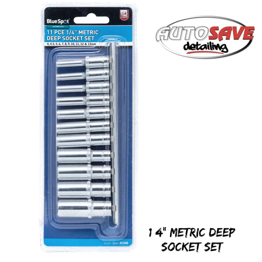 BlueSpot - 11 PCE 1/4" Metric Deep Socket Set (4-13mm)