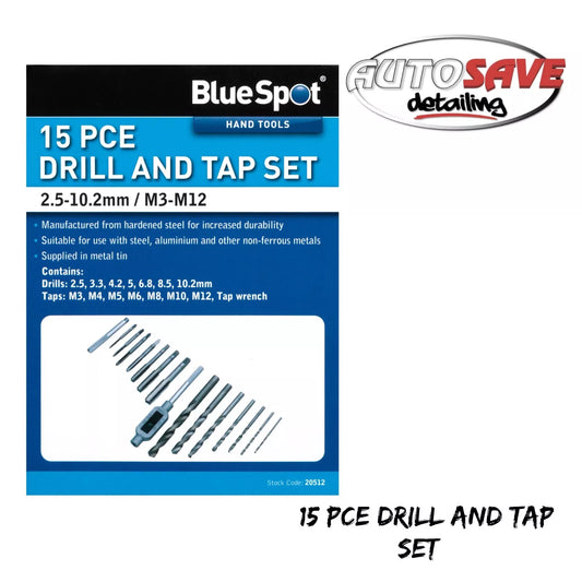 BlueSpot - 15 PCE Drill and Tap Set (M3-M12) (2.5-10.2mm)