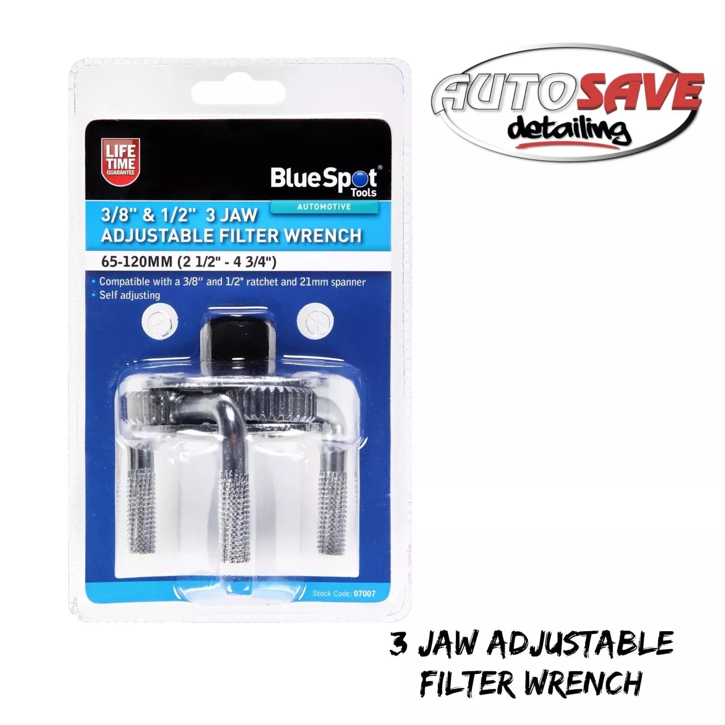 BlueSpot - 3/8" & 1/2" 3 Jaw Adjustable Filter Wrench (65-120mm)