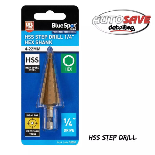 BlueSpot - HSS Step Drill (1/4" Hex Shank) (4-22MM)