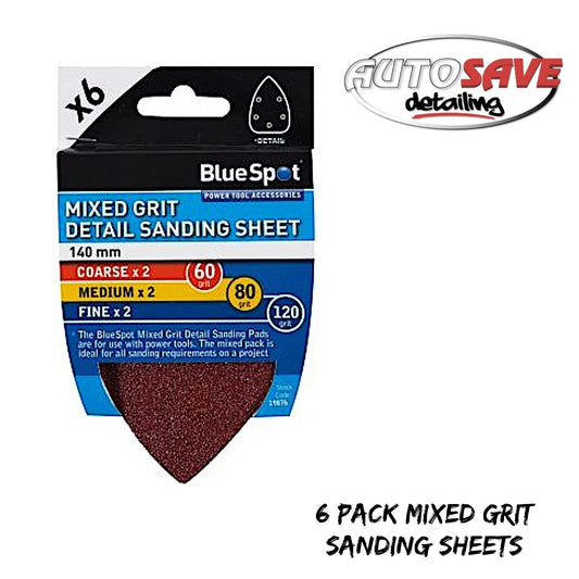 BlueSpot - 6 Pack 140mm Mixed Grit Detail Sanding Sheets
