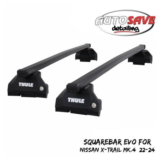 Thule SquareBar Evo Black Alu Roof Bars Set for Nissan X-Trail Mk.4 22-24 Rails