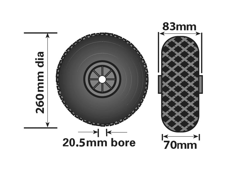 260mm Pneumatic Rubber / Plastic Wheel