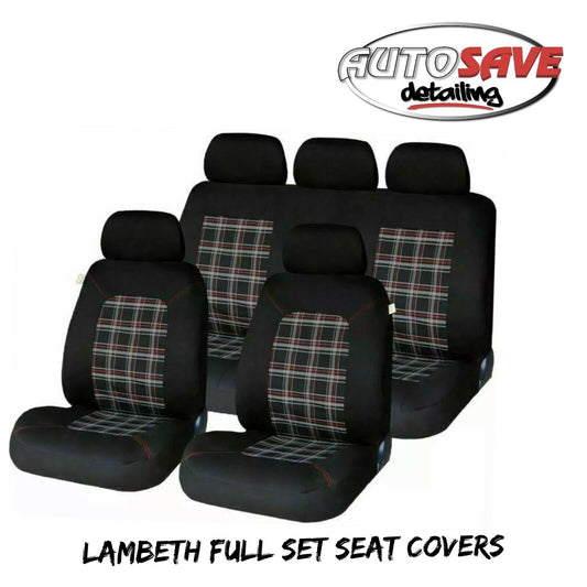 Universal Lambeth Car Washable Checked Seat Cover Full Set Front Rear Protection