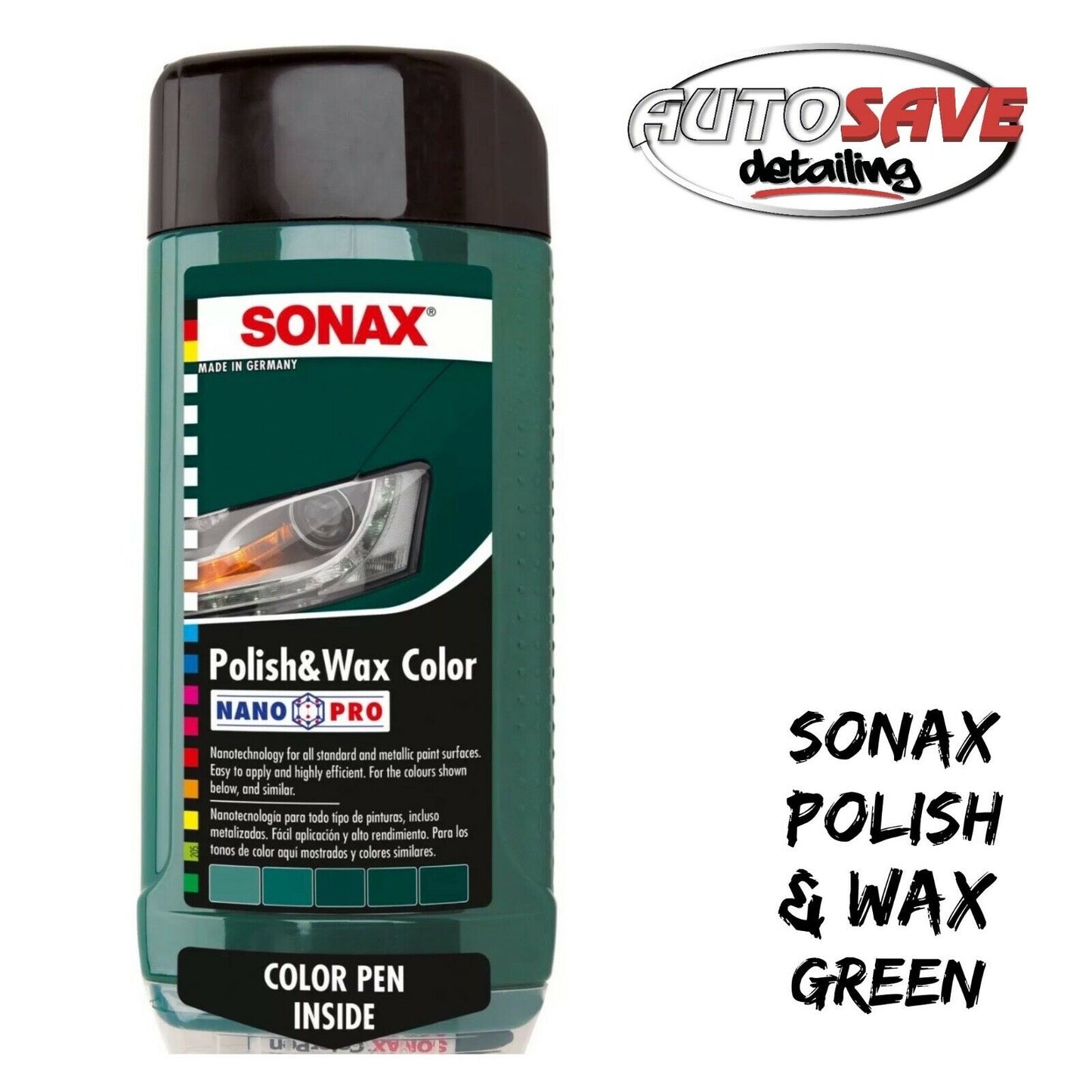 SONAX Polish & wax color NanoPro With colour pen inside 500ml shades of Green