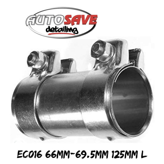 E-tech Exhaust Pipe Connector Joiner 66mm to 69.5mm 125mm L Heavy Duty Clamp
