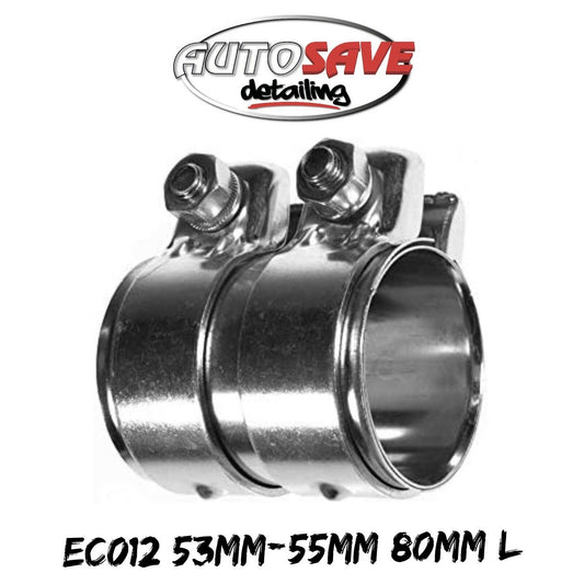 E-tech Exhaust Pipe Connector Joiner 53mm to 55mm 80mm L Heavy Duty Clamp