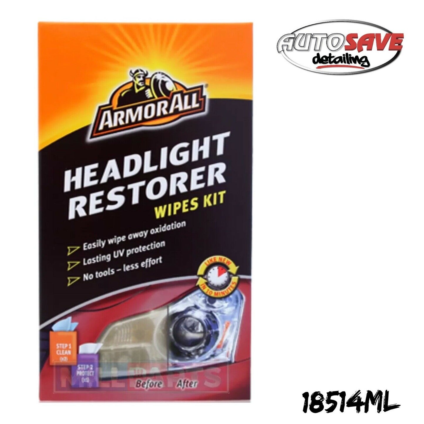 ArmorAll Headlight Restorer & Sealant Wipes Kit No Tools Needed UV-Protection