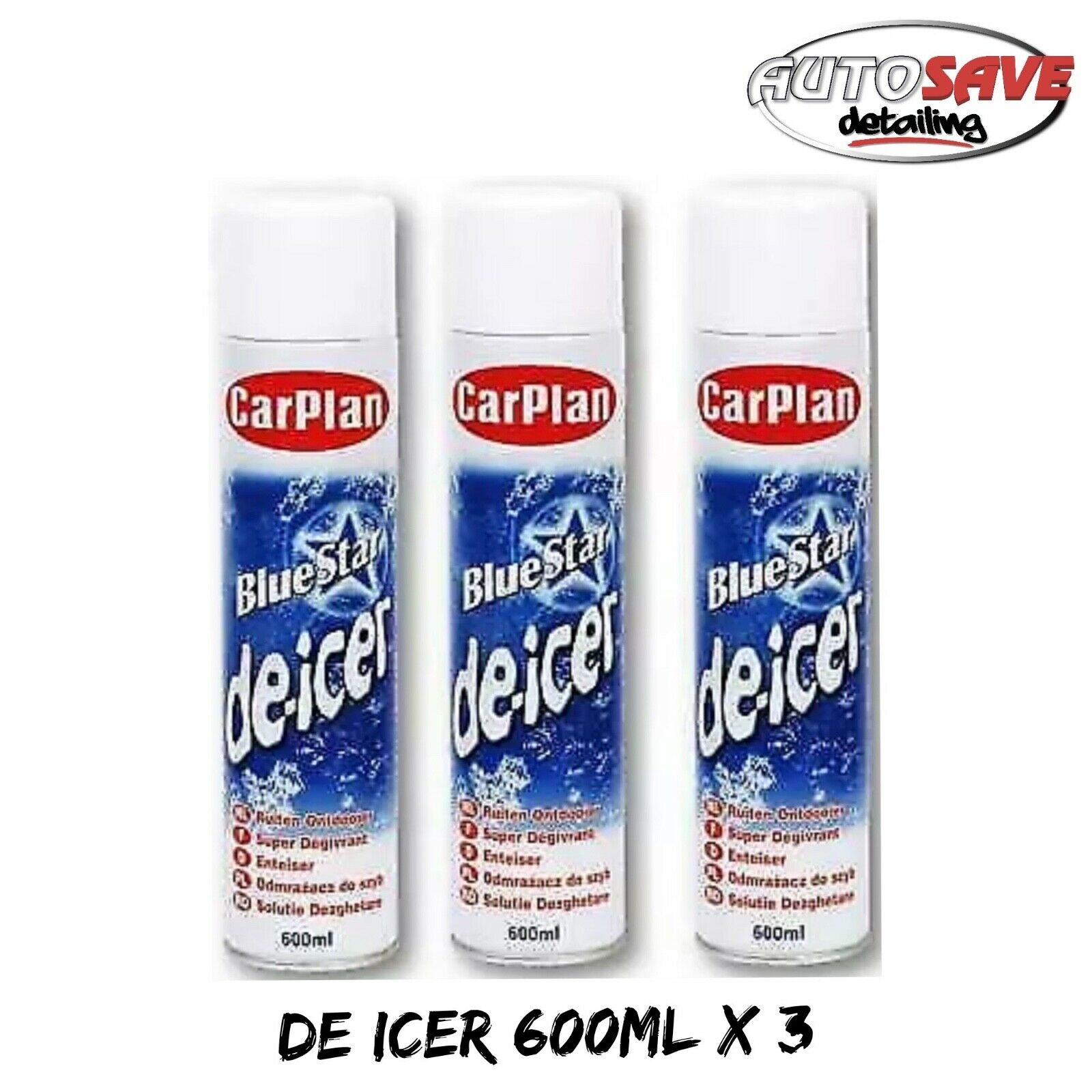 3x CarPlan SDI600 Blue Star De Icer Aerosol 600ml Winter Windscreen Pr 3x CarPlan SDI600 Blue Star De Icer Aerosol 600ml Winter Windscreen Pr