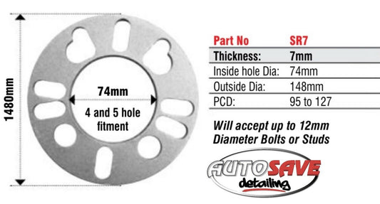 E-Tech 7mm Wheel Spacers pair