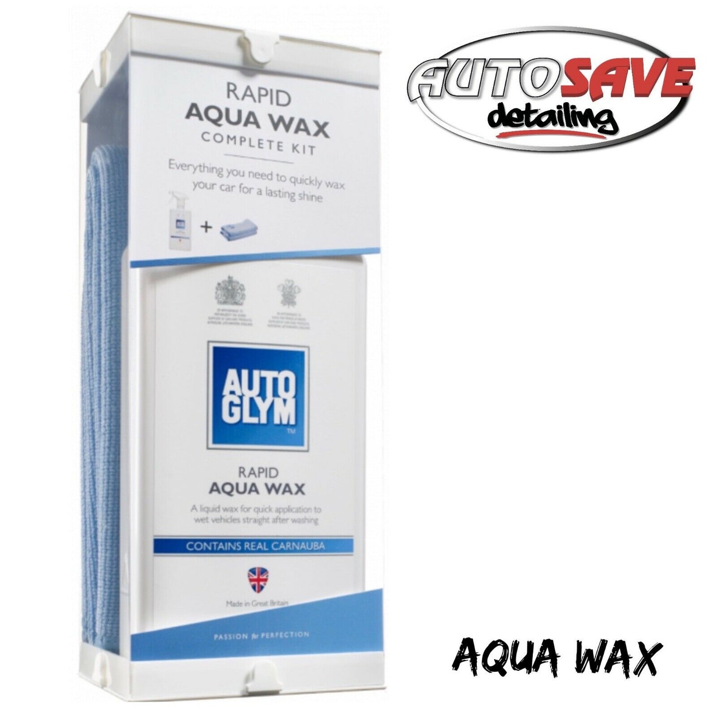 Autoglym Rapid Aqua Car Wax Complete Kit High Lasting Shine, 2 Microfibre Cloths