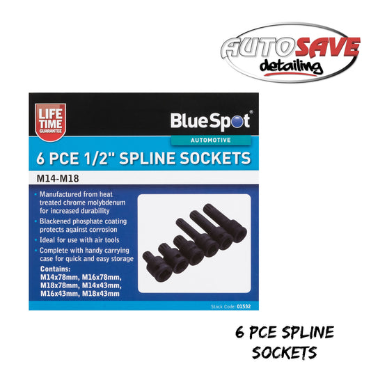 6 PCE 1/2" SPLINE SOCKETS (M14-M18)