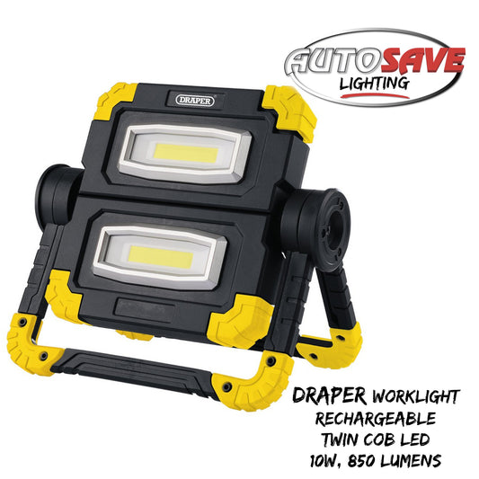 Draper Twin COB LED Rechargeable Worklight, 10W, 850 Lumens