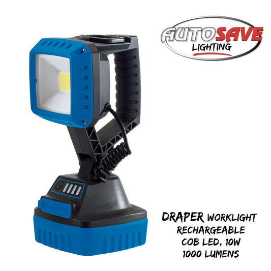 Draper COB LED Rechargeable Worklight, 10W, 1,000 Lumens, Blue, 4 x 2.2Ah Batteries