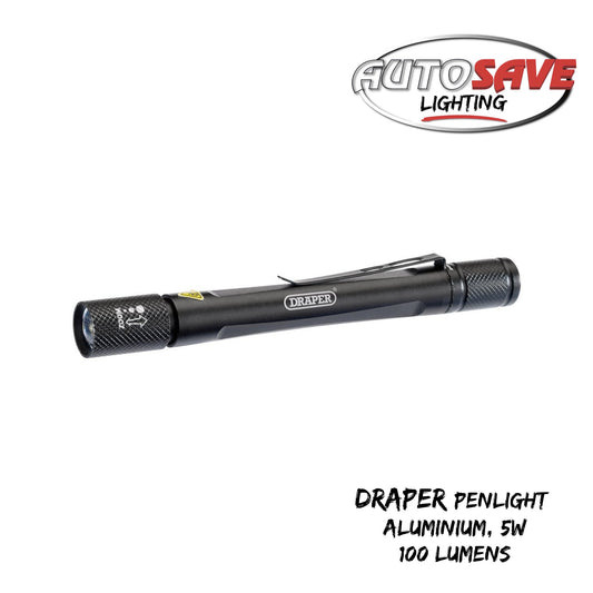 Aluminium Penlight, 5W, 100 Lumens, 2 x AAA Batteries Supplied