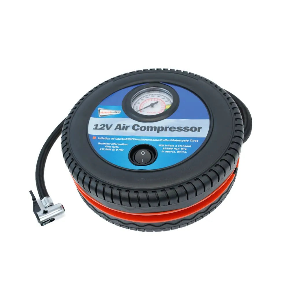 Streetwize - 250PSI 12V Tyre Shape Analogue Air Compressor With Auto Shut-Off