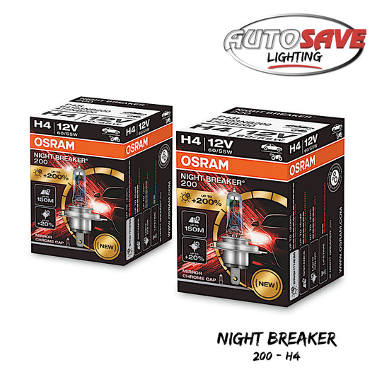 Osram Night Breaker 200 H4 Car Headlight Bulbs +200% Upgrade Headlamps X 2 Boxes