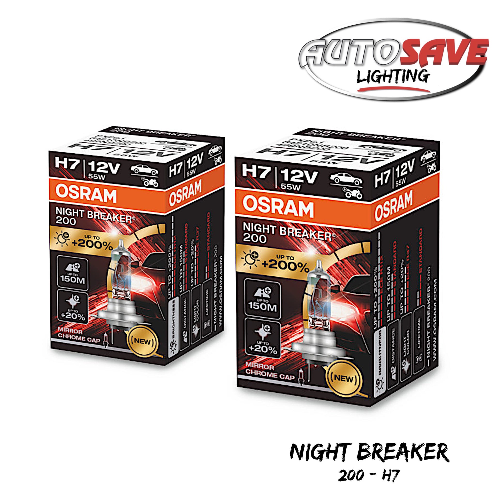 Osram Night Breaker 200 H7 Car Headlight Bulbs +200% Upgrade Headlamps X 2  Boxes