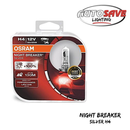 OSRAM H4 472 12V 60/55W Night Breaker Silver +100% Car Headlight Bulbs Twin Pack