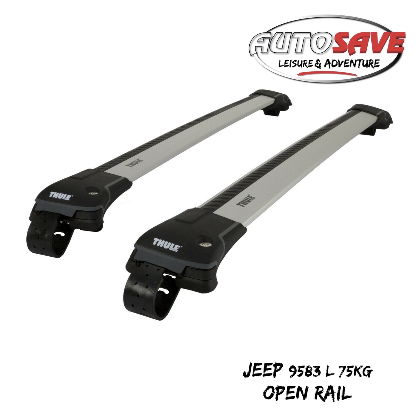 Thule 9583 L WingBar Edge Silver Car Roof Bars 75 kg Open Rails Lockable Pair