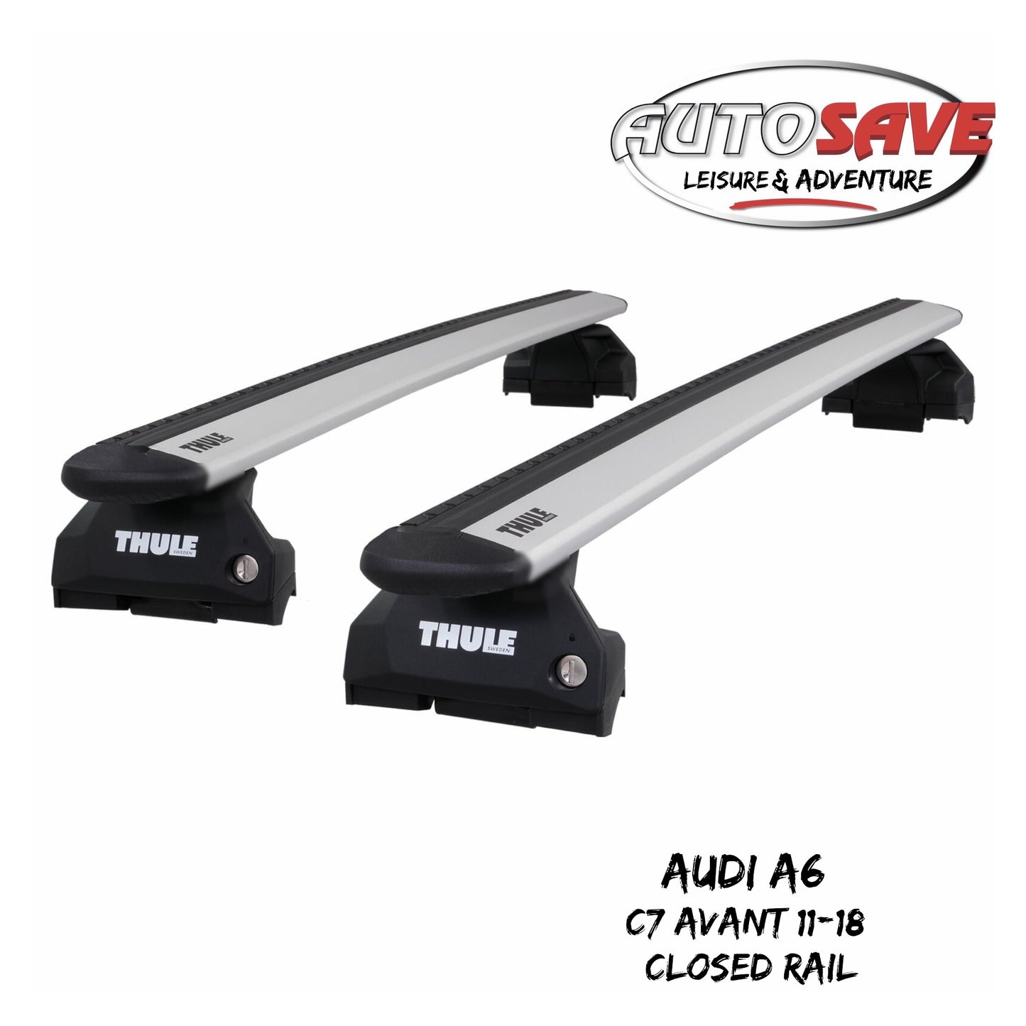 Thule Alu WingBar Evo Silver Roof Bars to fit Audi A6 C7 Avant 11-18 Closed Rail