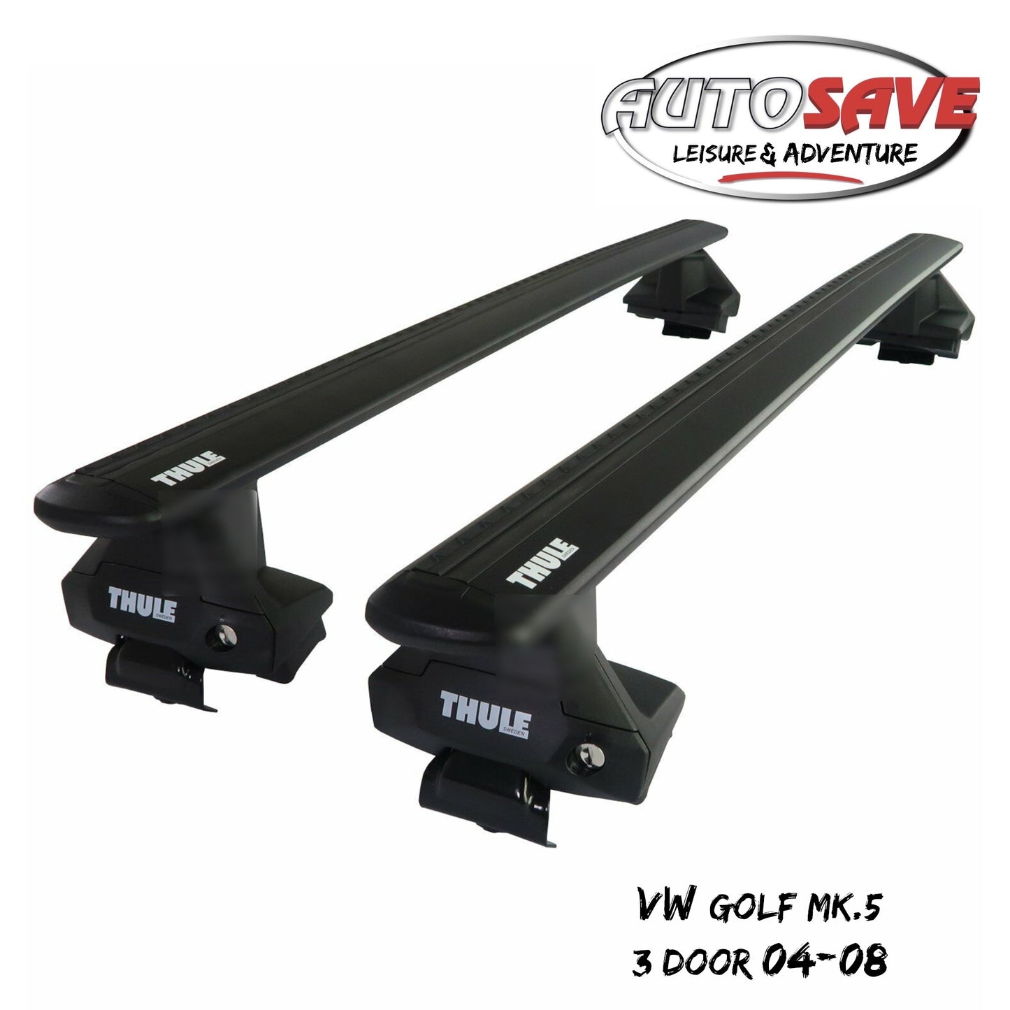 Thule Aluminium WingBar Evo Black Roof Bars Set to fit VW Golf Mk.5 3 Door 04-08