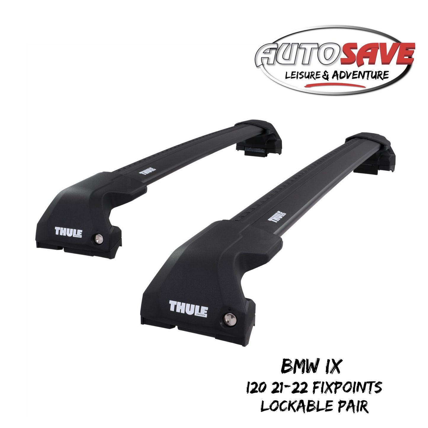 Thule WingBar Edge Black Roof Bars for BMW iX I20 21-22 Fixpoints Lockable Pair