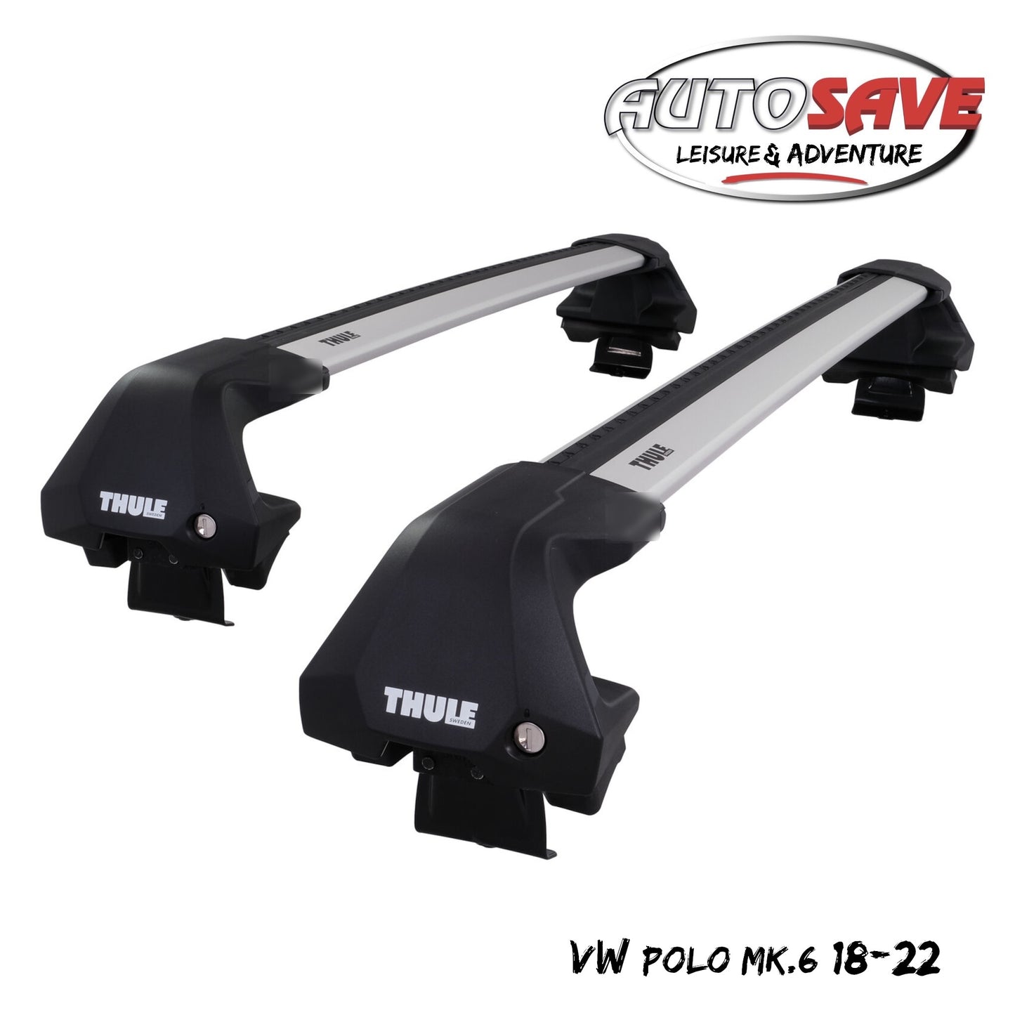 Thule WingBar Edge Silver Aluminium Roof Bars Set to fit VW Polo Mk.6 18-22 Pair