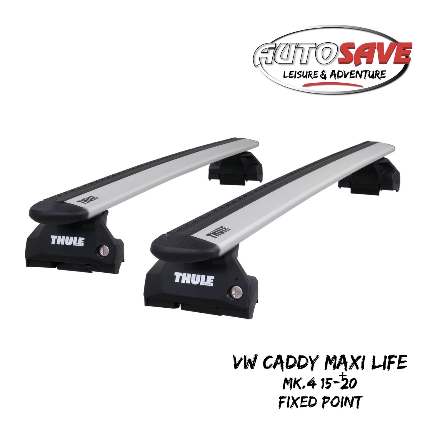 Thule WingBar Evo Silver Roof Bars Set for VW Caddy Maxi Life Mk4 15-20 Fixpoint