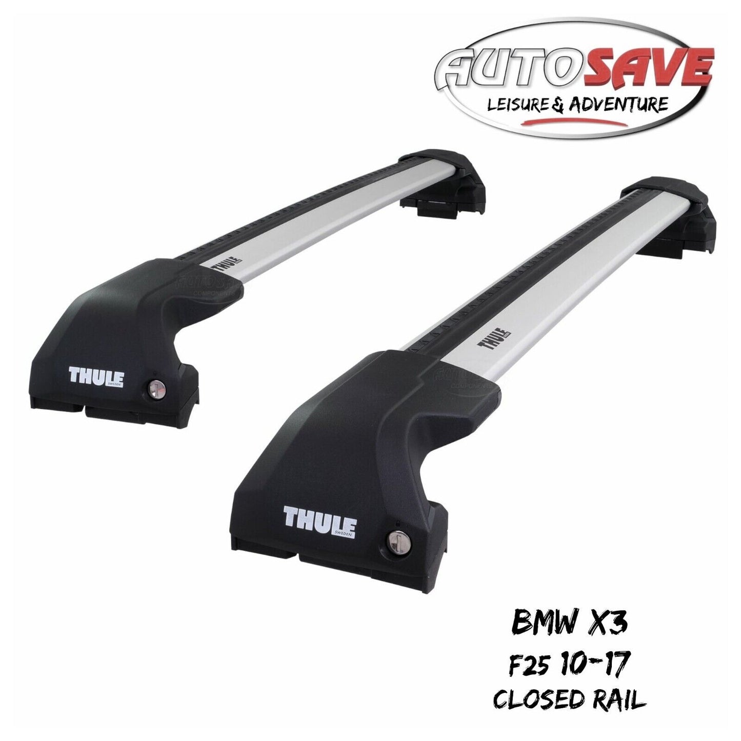 Thule WingBar Edge Silver Aluminium Roof Bars Set to fit BMW X3 F25 10-17 Rails
