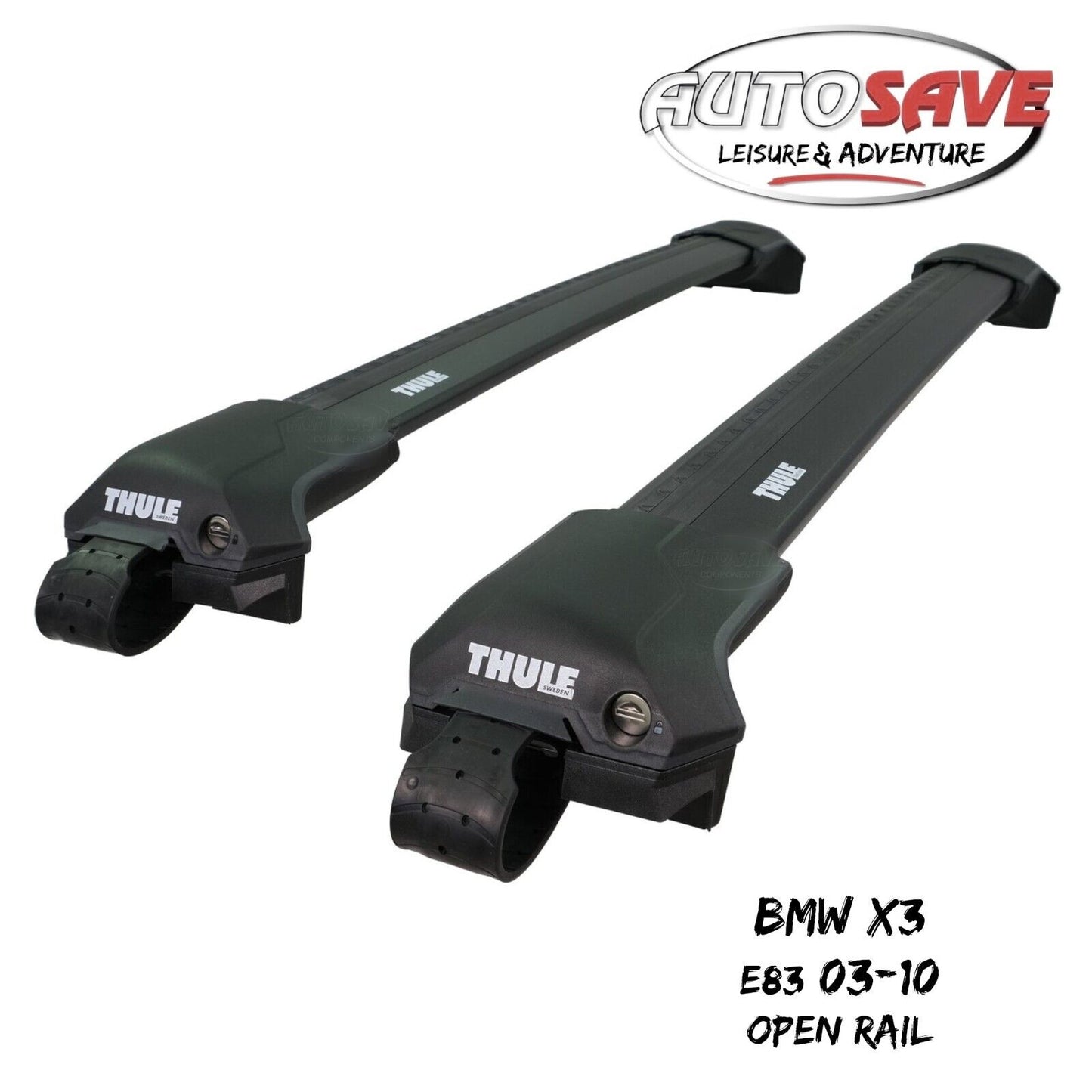 Thule WingBar Edge Black Roof Bars BMW X3 E83 03-10 Open Rails Aluminium Aero