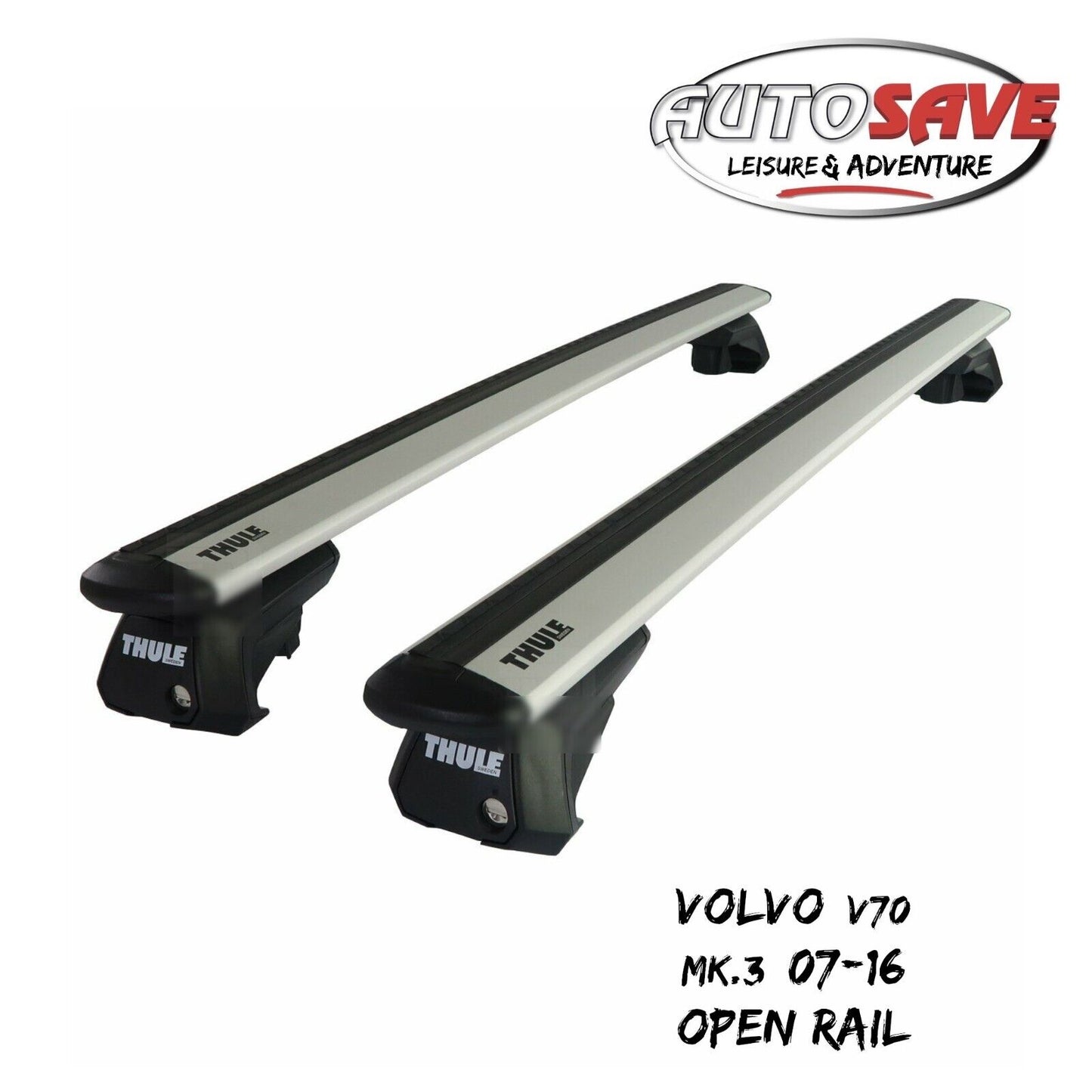 Thule Alu WingBar Evo Silver Roof Bars Set to fit Volvo V70 Mk.3 07-16 Open Rail