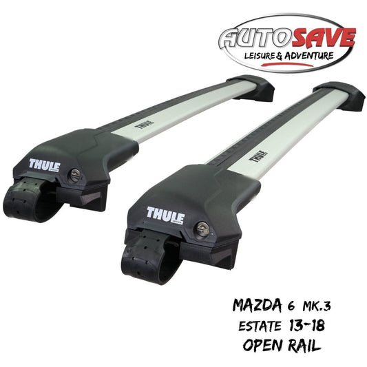 Thule WingBar Edge Silver Roof Bars Mazda 6 Mk.3 Estate 13-18 Open Rails Aero