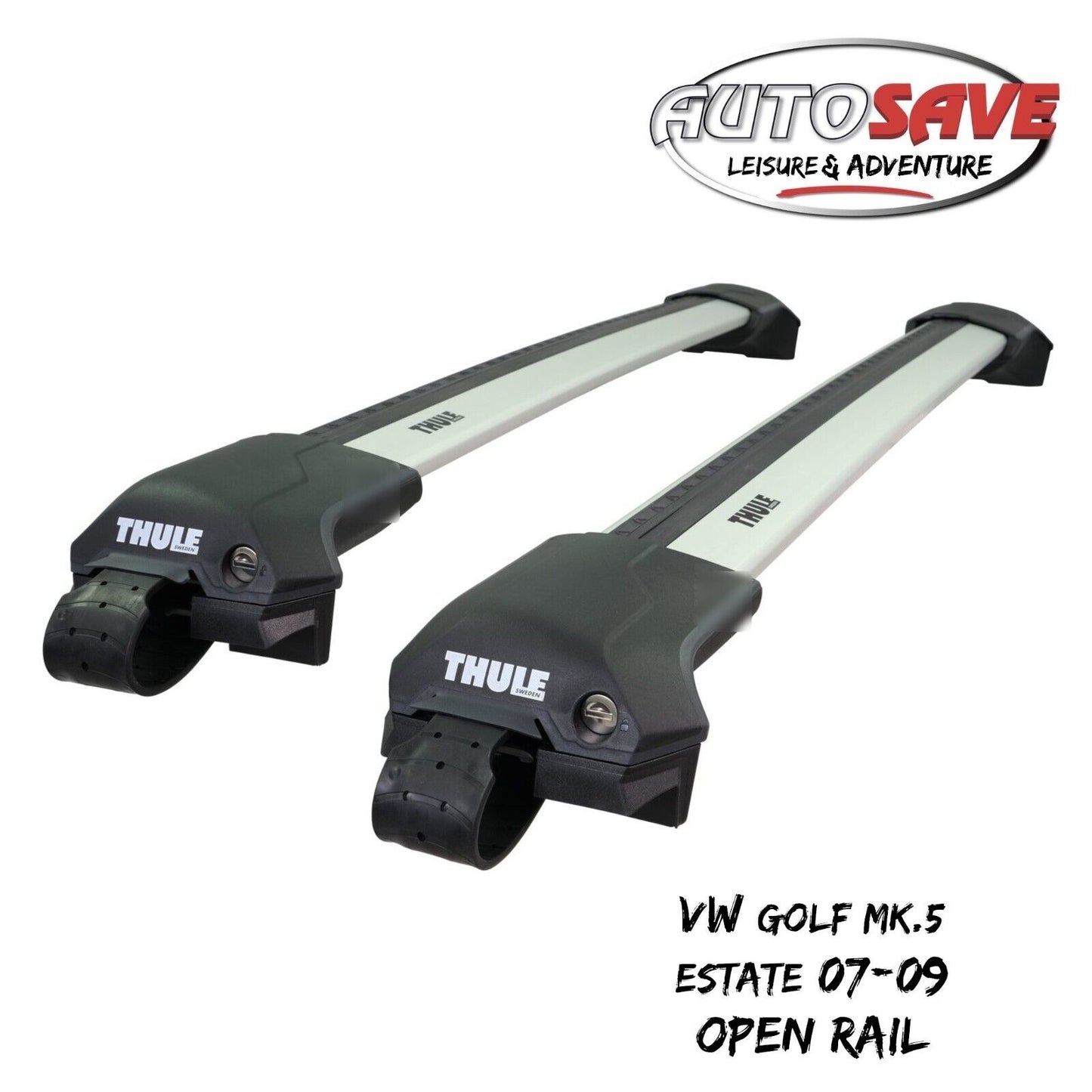 Thule WingBar Edge Silver Roof Bars Volkswagen Golf Mk.5 Estate 07-09 Open Rails