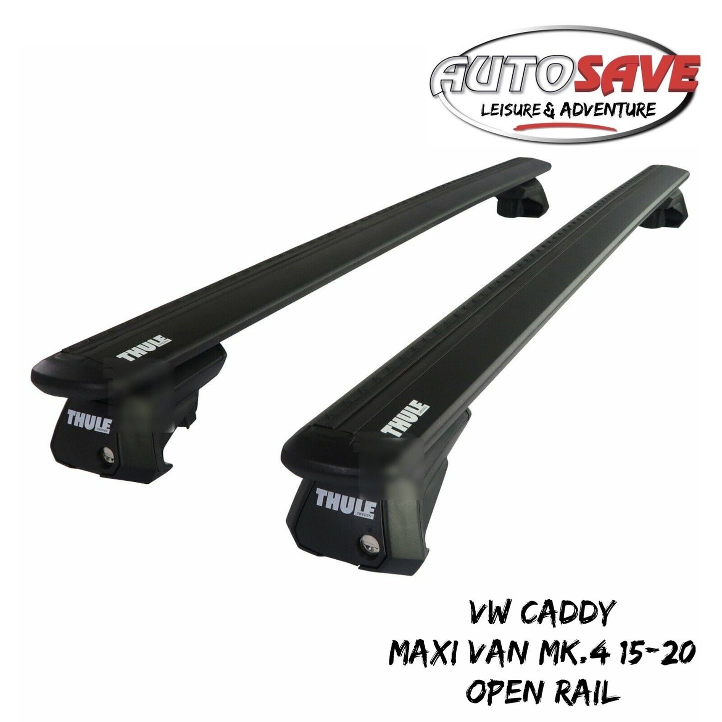 Thule Alu WingBar Evo Black Roof Bars Set for VW Caddy Van Mk.4 15-20 Open Rail