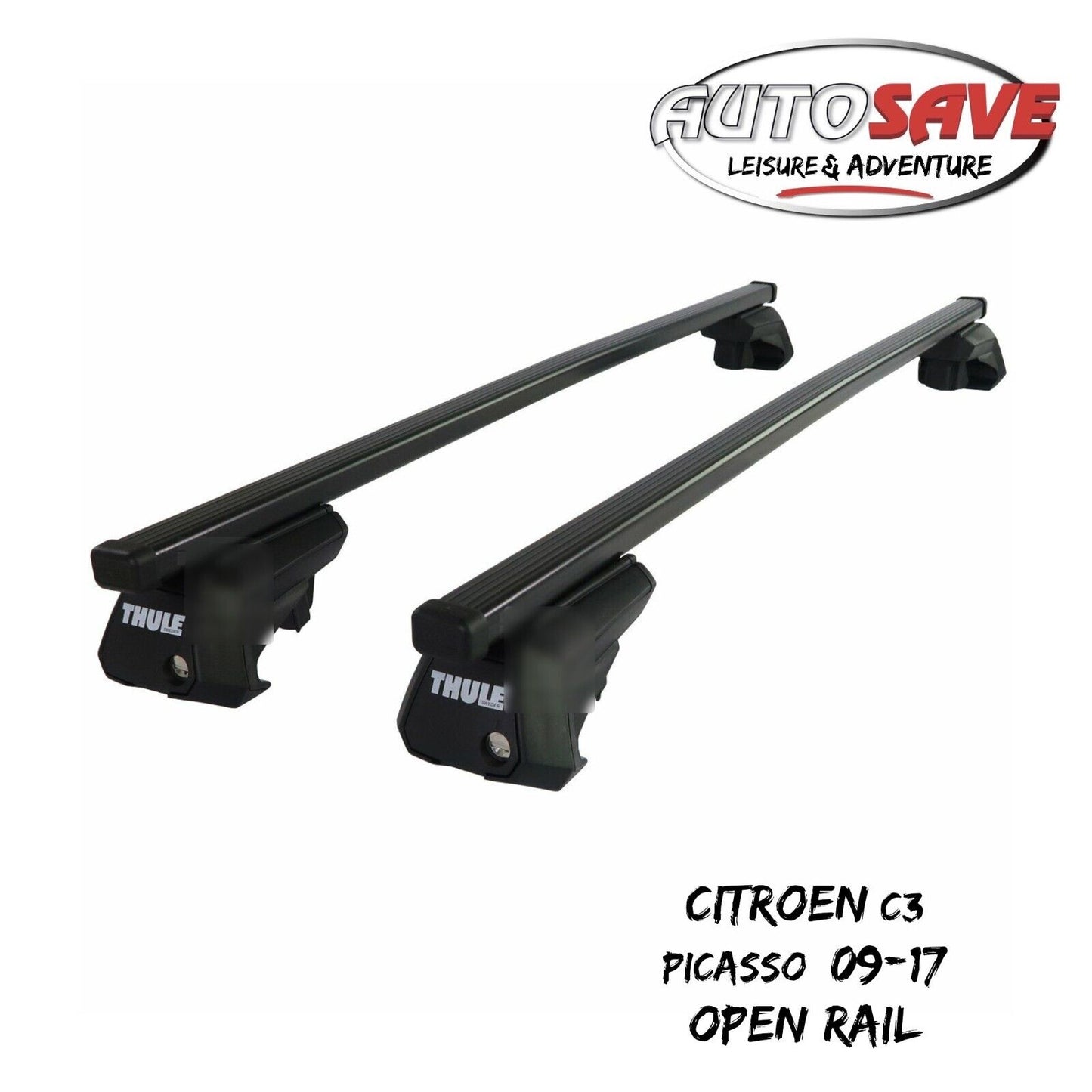 Thule Steel SquareBar Evo Roof Bars Set fit Citroen C3 Picasso 09-17 Open Rail