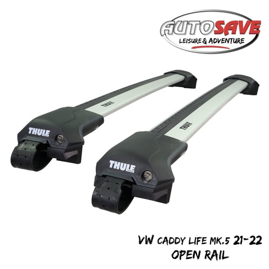Thule WingBar Edge Silver Roof Bars VW Caddy Life Mk5 21-22 Open Rails Alu Aero