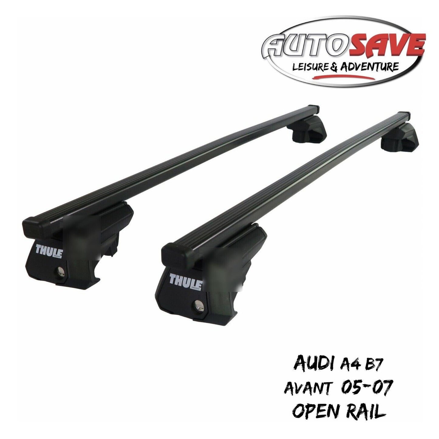 Thule Steel SquareBar Evo Roof Bars Set to fit Audi A4 B7 Avant 05-07 Open Rail