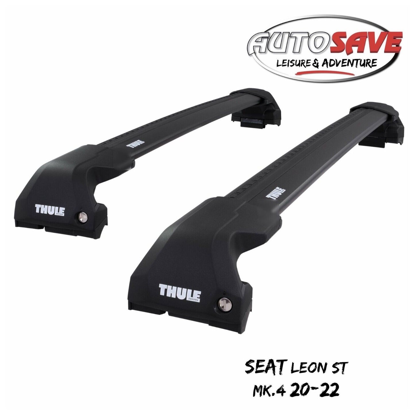 Thule WingBar Edge Black Aluminium Roof Bar Set for Seat Leon ST Mk4 20-22 Rails