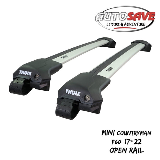 Thule WingBar Edge Silver Roof Bar Set Mini Countryman F60 17-22 Open Rails Alu