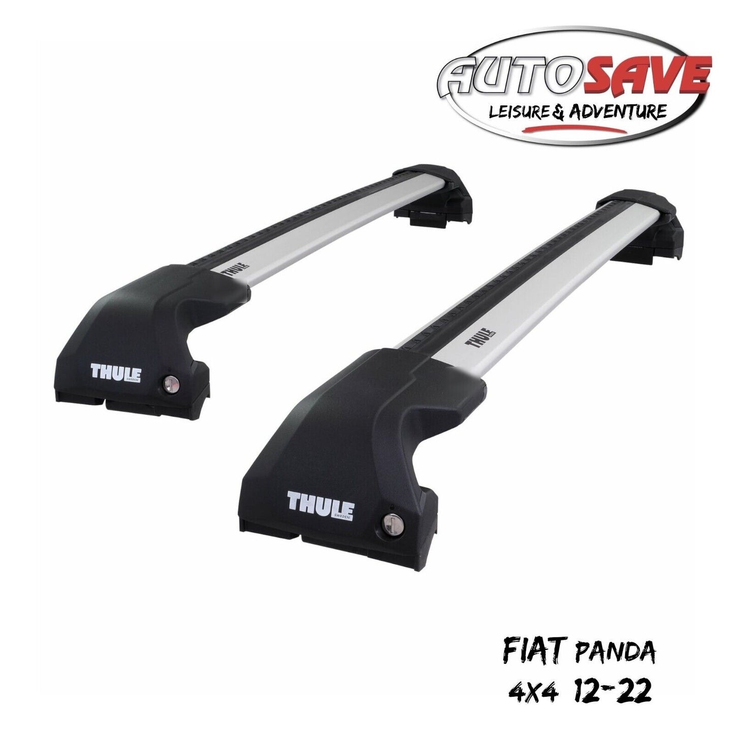 Thule WingBar Edge Silver Aluminium Roof Bars to fit Fiat Panda 4x4 12-22 Rails