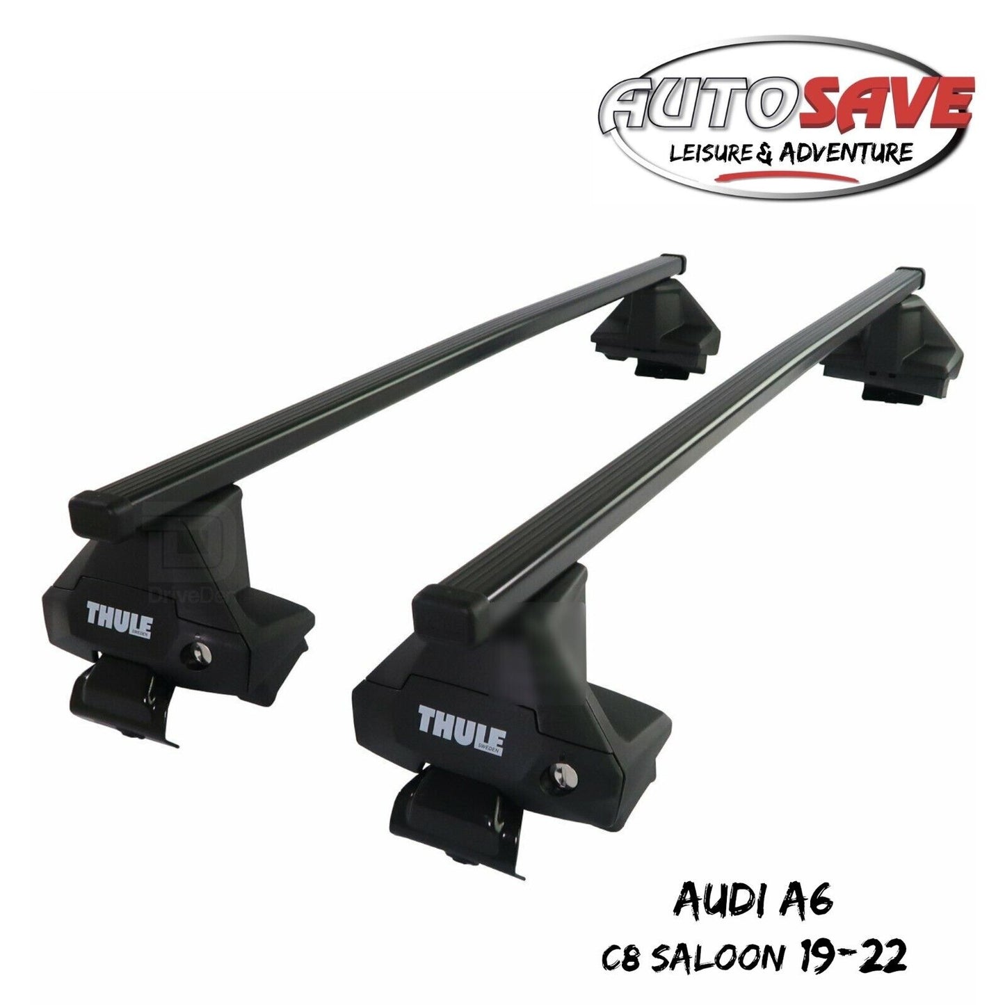 Thule Steel SquareBar Evo Roof Bars Set to fit Audi A6 C8 Saloon 19-22 Lockable