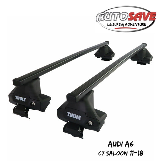 Thule Steel SquareBar Evo Roof Bars Set to fit Audi A6 C7 Saloon 11-18 Lockable