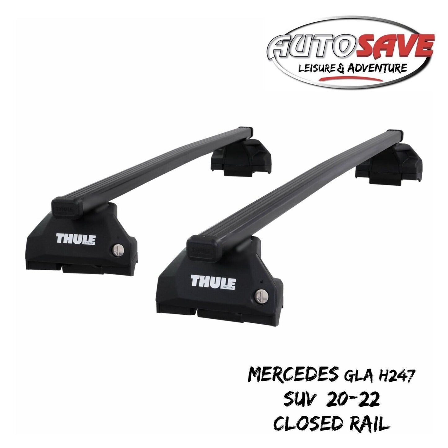 Thule Steel SquareBar Evo Roof Bars for Mercedes GLA H247 SUV 20-22 Closed Rail