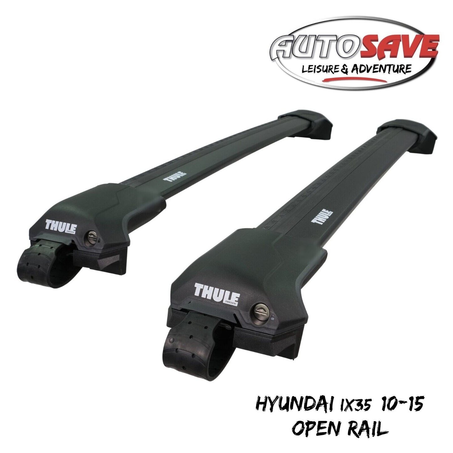 Thule WingBar Edge Black Roof Bars Hyundai ix35 10-15 Open Rails Aluminium Aero