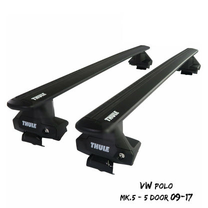 THULE - Aluminium WingBar EVO (black) Roof Bar Set to fit VW Polo Mk.5 5 Door (2009-17)