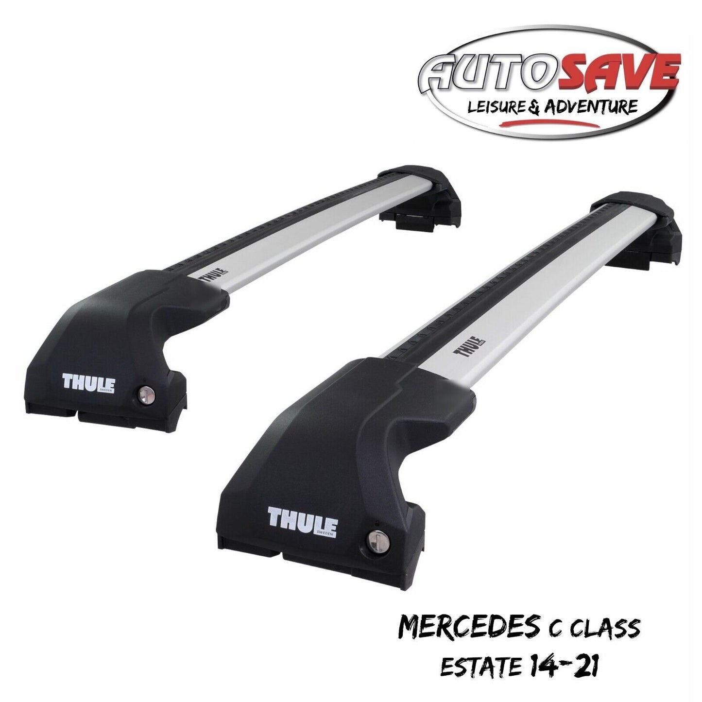 Thule WingBar Edge Silver Roof Bars Set for Mercedes C Class Estate 14-21 Rails
